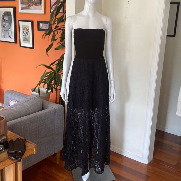 BEBE Witchy Goth Strapless Bandage Lace Maxi Dress Size Small - Picture 2 of 10